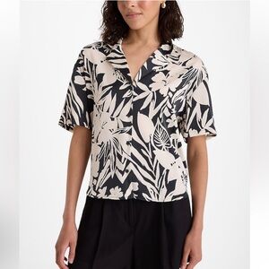 Express short sleeve satin floral button up boxy shirt
